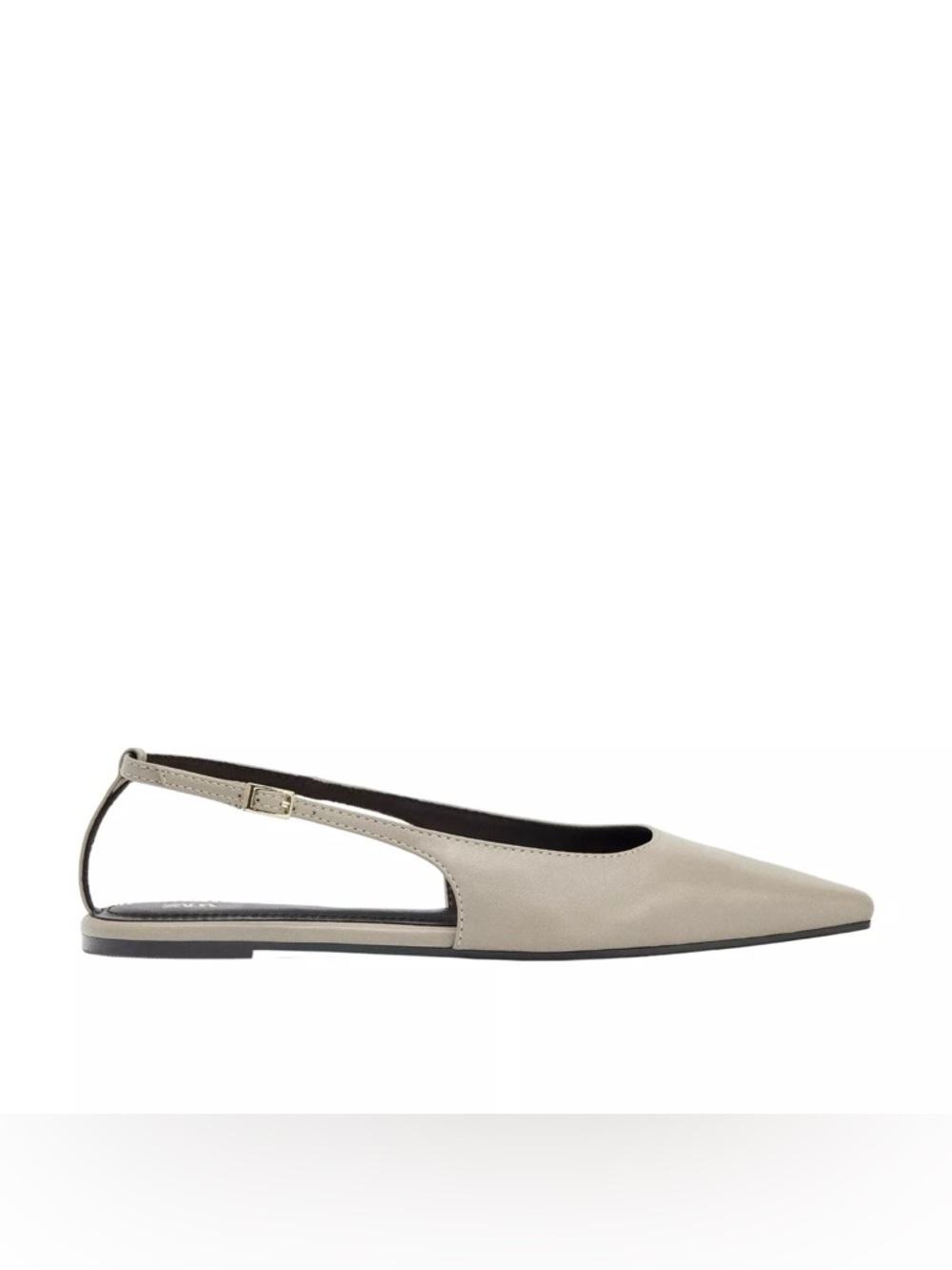 Zara Leather Pointed Slingback Flat in Light Taupe